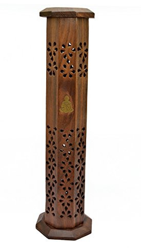 Puckator Newquay-Bonsai Räucherstäbchenhalter aus Sheesham-Holz, Thai-Buddha-Räucherstäbchenhalter, gemischt, Höhe 31 cm, Boden 7,5 x 7,5 cm