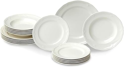 Villeroy & Boch Manoir 18-Piece Dinner Set Premium Porcelain Plates and Bowls Made in Germany White Large