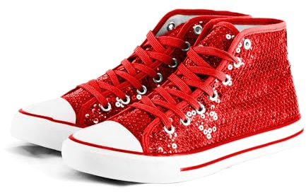 Party Factory Chaussures à paillettes, avec des paillettes, en différentes tailles, pour femmes et hommes, baskets de designer, sneakers pour le carnaval, rouge, 37 EU Étroit