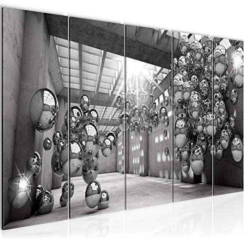 Runa Art Wandbild XXL 3D Kugeln Wohnzimmer 200 x 80 cm Grau 5 Teilig - Made in Germany - 506355c