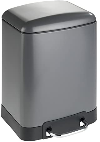 WENKO Poubelle à pédale Studio gris Easy Close acier inox 6 l - Poubelle avec système d'abaissement automatique Capacité: 6 l, Acier, 23 x 32 x 22.5 cm, Gris