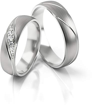 JC Trauringe Gold 750 Paarpreis Weißgold I Traumhafte Eheringe breit 5 mm I Einzigartige Partnerringe mit Gravur in edler Schatulle I 2 Hochzeitsringe Herrenring & Damenring mit Steinen I PL284