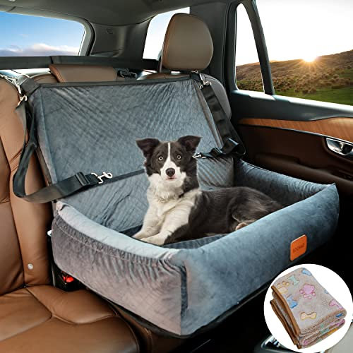 Hundeautositz für große/mittelgroße Hunde,Hundeauto-Reisebett,bequem und sicher;Mehrzweck-Design–kann in EIN Hundebett oder EIN Hundesofakissen umgewandelt Werden (Hunde autositz-XL-Grau)