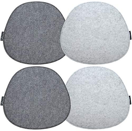DuneDesign Filz Sitzkissen 40x37 Hellgrau 4er Set - Ovale Stuhlkissen Waschbar - Sitzauflage Grau 8mm für Holzstuhl Küchenstuhl Esszimmerstuhl Gartenstuhl - Kissen Pflegeleicht - Filzkissen Modern