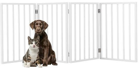 Indoor Pet Gate - 4-Panel Folding Dog Gate for Stairs or Doorways - 73x24-Inch Freestanding Pet Fence for Cats and Dogs by PETMAKER (White)