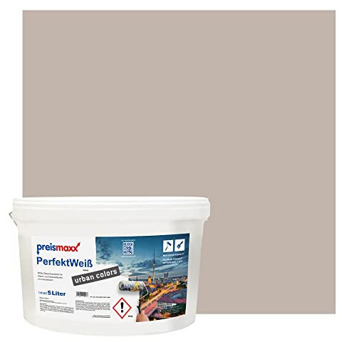 Preismaxx Perfektweiß urban colors, bunte Wandfarbe, braun, cappuccino 5L, Innenfarbe, hohe Deckkraft Klasse 2, matt