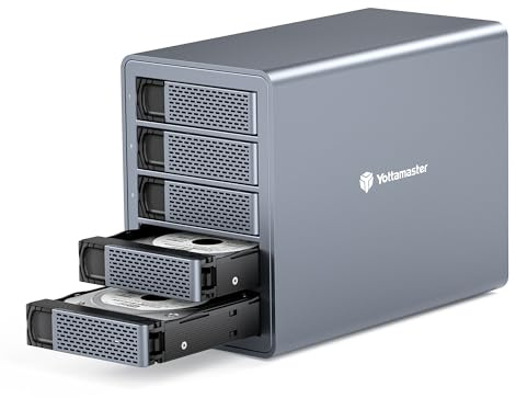 Yottamaster 5 Baies Boîtier Disque Dur Externe, USB 3.0 pour 2,5/3,5 SATA HDD/SSD, Jusqu’à 5 × 24 to, Boîtier Multi Disque Dur en Aluminium avec Ventilateur Intégré de 80 mm