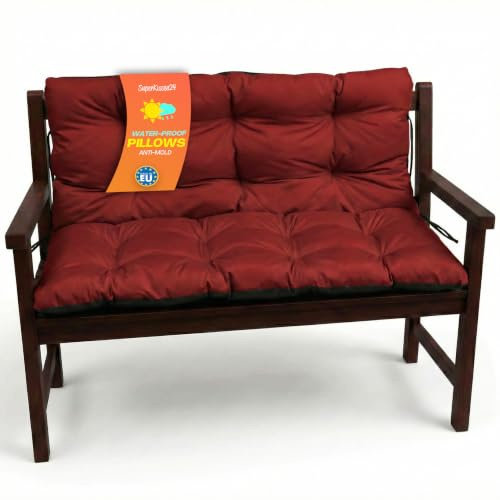 SuperKissen24. Sitzkissen Bankkissen Bankauflage für Gartenbank - 120x50 cm und Rückenlehne 120x60 cm - Outdoor und Indoor - Bordeaux