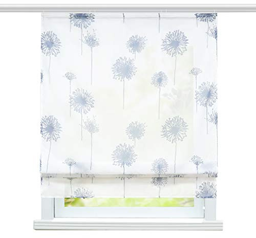 ESLIR Raffrollo Wohnzimmer Raffgardine mit Klettband Gardinen Küche Transparent Bändchenrollo Modern Voile Löwenzahn Muster BxH 80x140cm 1 Stück