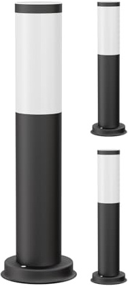 ledscom.de 3x Pollerleuchte PORU schwarz für außen, Edelstahl, rund, 38,5cm, inkl. E27 Lampe 3,99W extra-warm-weiß 471lm
