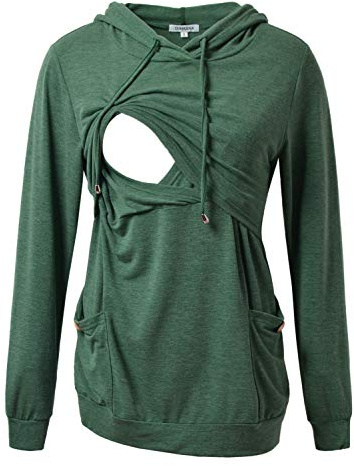 GINKANA Maternity Nursing Hoodie Breastfeeding Long Sleeves Shirt for Women,Green,M