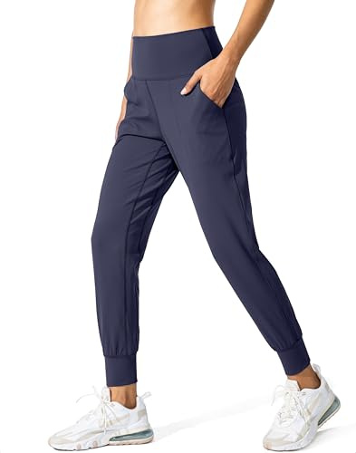 G Gradual Women's Joggers High Waisted Yoga Pants with Pockets Loose Leggings for Women Workout, Athletic, Lounge (Navy, X-Large)