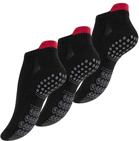 Stark SOUL 3 par damstoppstrumpor, sportstrumpor, yogastrumpor med ABS-sula, svart, 39-42 EU