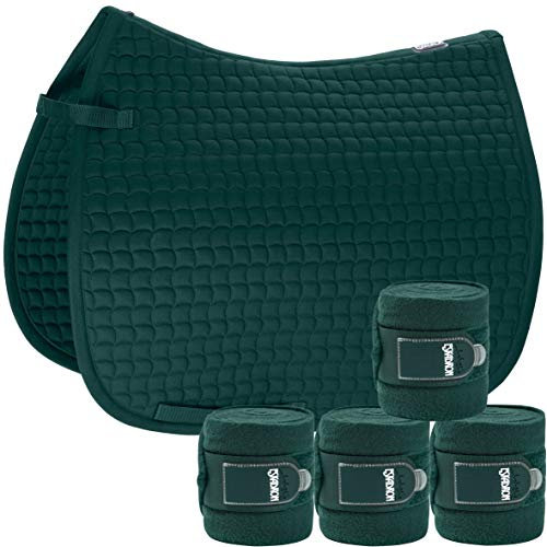 Eskadron Set Basic Cotton Schabracke mit Fleecebandagen in racinggreen, Größe:Springen (SR)