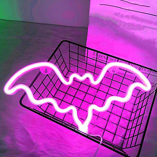 ENUOLI Pink Neon Light Bat Neon Sign Neon Night light Art Decor Lights | Battery/USB Powered LED Light Sign Neon Light Up Neon Signs Unique Decor for Kids Bedroom Christmas Party Bar