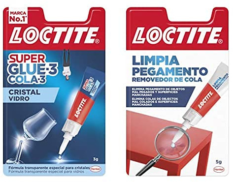 Loctite Super Glue-3 Cristal, Adhesivo Para Cristal Resistente Al Agua, 1X3 G + Limpia Pegamento, Quita Pegamento Para Corregir, 1X5 G