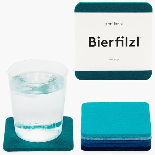 Graf Lantz Bierfilzl Quadratische Filzuntersetzer – Mehrfarbiges Set von 6 – 100% Merinowolle – Wasserableitend, schmutzabweisend, saugfähig (Ozean)