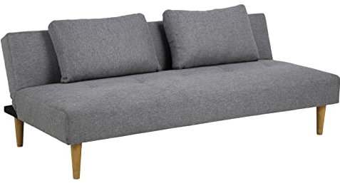 AC Design Furniture Lucille Bettcouch mit Schlaffunktion, Polstersofa mit Flachgewebebezug in Hellgrau und Holzbeinen in Eichenoptik, 3-Sitzer mit Klick-Klack-System, Gästebett, Wohnzimmermöbel