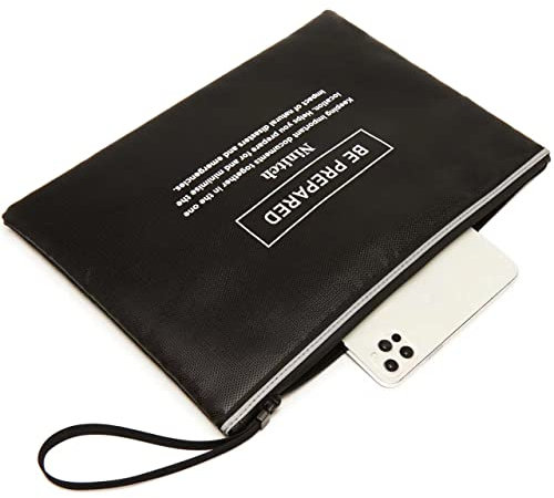 Feuerfeste Geldtasche, Banktasche, feuerfeste und wasserdichte Geldtasche mit Reißverschluss, feuerfeste sichere Aufbewahrungstasche, Umschlag, Reisepass Dokumententaschen (schwarz, L)