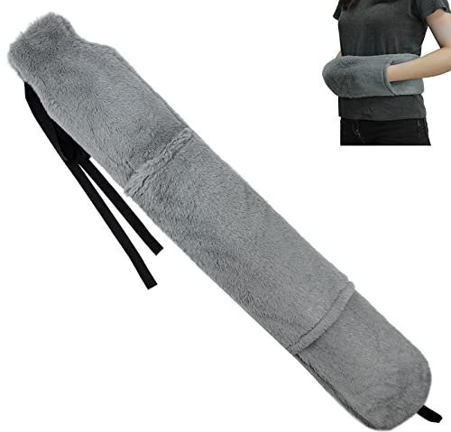 OWOZOI Bolsa de agua caliente larga – Funda suave con bolsillos canguro y correa, 72 cm, 2 litros, bolsa de agua caliente larga con funda mullida para atar para cuello, hombros, botella de cama