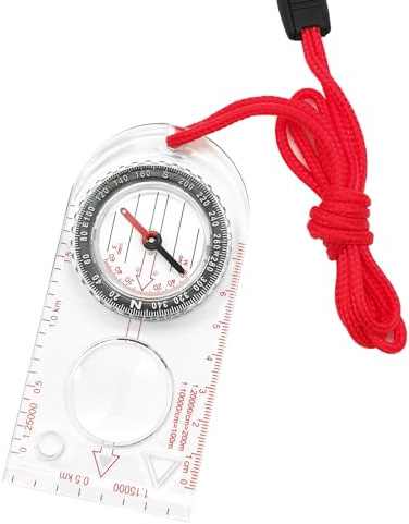 Mebamce Multifunctional Waterproof Navigation Compass Map Ruler Magnifier for Explorer Hiking Map Reading and Navigation with Adjustable Lanyard