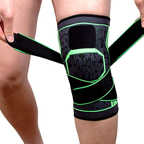 2 Stuck Kniebandage für Sport mit Einstellbarem Druck-Riemen Knieorthese Knieschoner für Männer Damen, Knieschützer für Sport Gymgears Fitness Volleyball Bike Handball Joggen (L,Green)