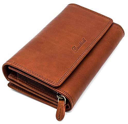 Benthill Damen Portemonnaie XXL mit RFID-Schutz | Echt-Leder Damen Geldbörse Gross | Große Vintage Damenbörse mit vielen Fächern XXL, Farbe:Braun
