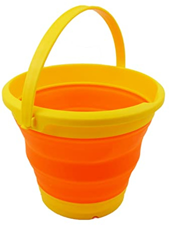 SAMMART 5.5L Collapsible Plastic Bucket - Foldable Round Tub - Portable Fishing Water Pail - Space Saving Outdoor Waterpot (Yellow/Carrot)