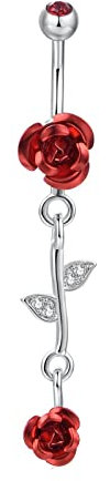 Stfery Nabelpiercing Hängend, Piercing Bauchnabel Rose Kupfer Silber Bauchnabelpiercing Zirkonia Schmuck Damen