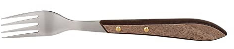 Cofan Pack de 3 fourchettes de table | Fourchette à steak avec 4 dents | Manche avec effet bois de noyer
