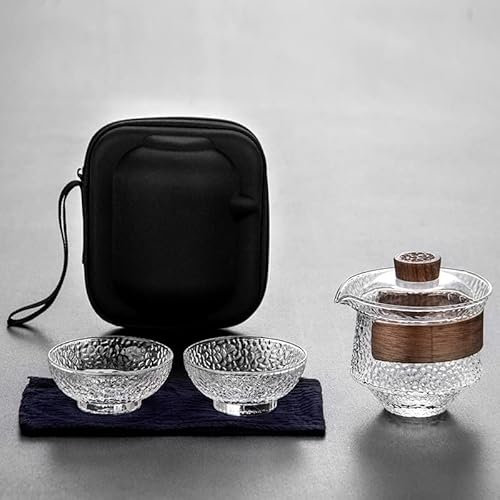 PORI 3pcs 200ML Service À Thé Tasses en Verre Transparent Soupière De Voyage Portable Teaware