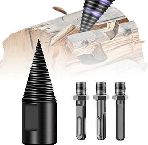 Spaccalegna Punta, 32mm/42mm Punta da Trapano per Spaccare Il Legno, Spaccalegna Cono per Uso Domestico, Spaccalegna Vite Conica con 3 Manici per Trapano,42mm