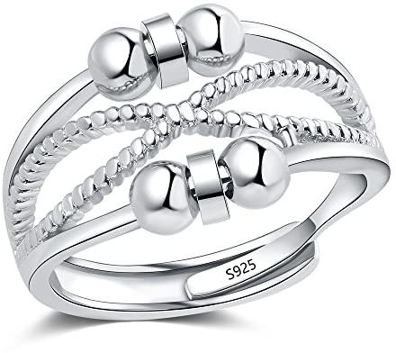 Zolkamery Silber Anxiety Rings, 925 Sterling Silber Damen Angst Ring, Offen Einstellbar Anti-Angst Dekompressionsringe, Unendlichkeit Spinner Fidget Ring mit Band, Unisex Zappelring Stressringe