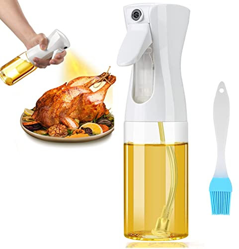 Pubiao Botella pulverizadora de aceite de 200 ml con cepillo, recipiente recargable para cocina, ensalada, barbacoa, hornear, asar, freidora, vinagre (blanco)