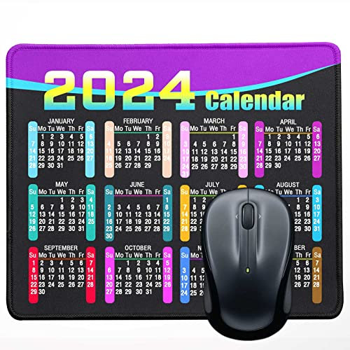Mouse Pad with Non-Slip Rubber Base, Waterproof Computer Mousepad with Stitched Edges, Mouse Pads for Computers, Laptop, Gaming, Office & Home, Computer Accessories, 9.5 x 7.8 in (Black Calendar 2024)