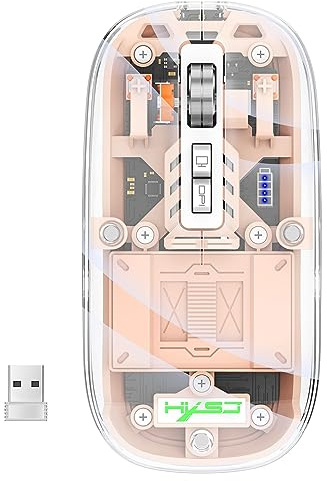 THLMT Souris sans Fil BT 2.4G, Souris de Jeu Bluetooth pour Tablette, Ordinateur Portable, Souris Rechargeables Transparentes pour Ordinateur Portable, Ordinateur Portable, Souris RGB Light (Rose)