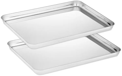 AHAQU Baking Tray Set of 2, 40x30x2.5cm Large Stainless Steel Oven Tray, Cookie Sheet Pan for Baking Cooking Roasting, Mirror Polished & Dishwasher Safe