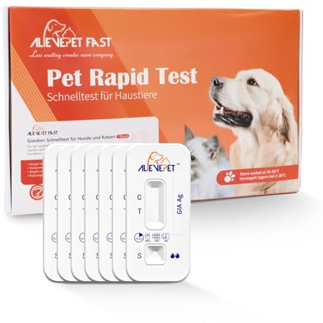 AlievePet Giardien Schnelltest für Hunde & Katzen, 7 Stück Giardien Test mit ≥98% Zuverlässigkeit einfache Anwendung zu Hause Darmparasiten und Durchfall Antigen-Test