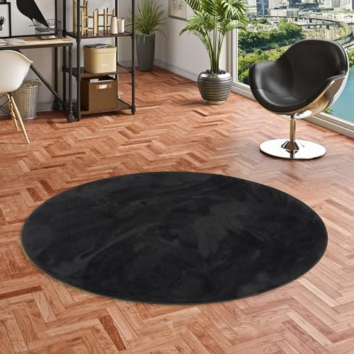 Pergamon Luxus Super Soft Hochflor Langflor Teppich Rund Flauschig Weich Wohnzimmer Schlafzimmer Melia Schwarz
