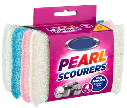 Zale Yardley Sponges Scrubbing Scourer Pad, 4pk Pearl Scented Non Scratch Scourers, Washing Up Scourer Non Scratch Scrub Plus Scouring Pad Ball - Easy Grip Cleaning Pots Pans