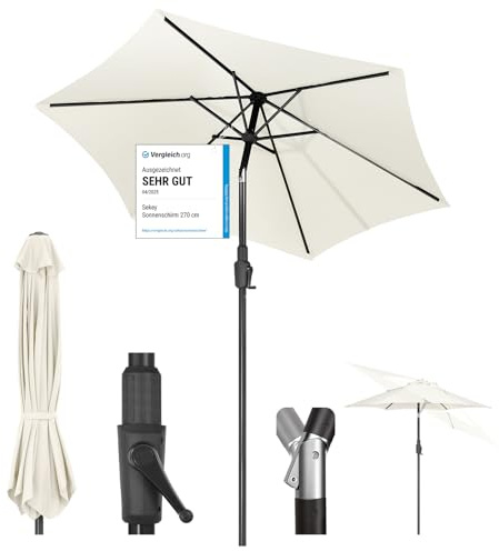 Sekey Sonnenschirm 220 cm mit Kurbel & Auto-Knickbar, Marktschirm Terrasse | 38 mm Stahlstange, 160 g/m² Polyester, windfest, Belüftung, GRS-zertifiziert, für Balkon & Garten, UPF50+