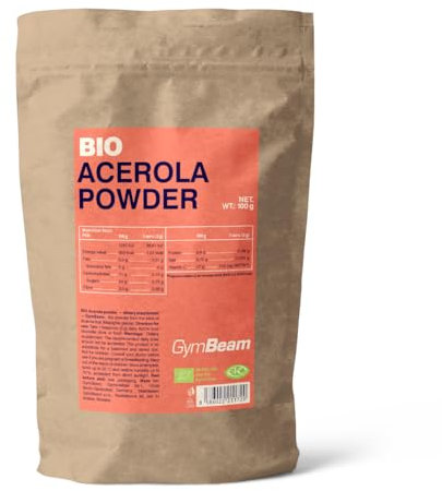 GymBeam Bio Acerola Pulver - Hochwertiges Acerola Pulver mit 510 mg Vitamin C pro Dosis, unterstützt Immunität, fördert Kollagenproduktion, Acerola Pulver Bio, Acerola Kirsche, vegan, 100 g
