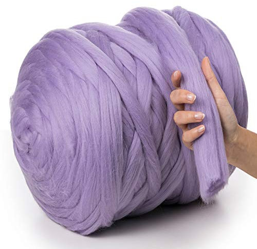 MeriWoolArt XXL Merino Wolle – 100% Schurwolle, Extra Dickes Filzgarn (4–5 cm) für Armstricken, Trocken- & Nassfilzen, Decken & Babydecken – Lavendel 100g