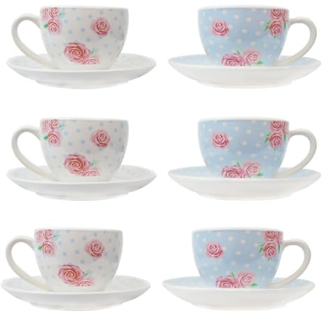 YöL Pack of 6 Afternoon Tea Cup & Saucer Plate Set Porcelain Tableware Coffee