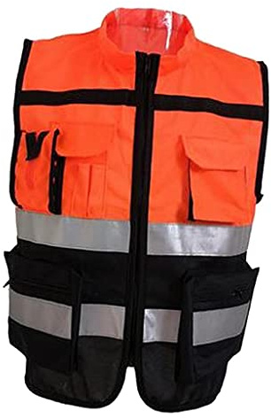 predolo Hochsichtbare Warnweste mit praktischem Reißverschluss, Leicht zu reinigen, Orange Schwarz, XL 175
