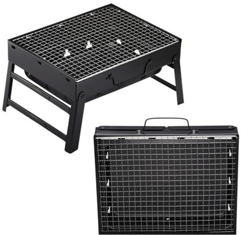Bayli 2er Set Holzkohlegrill Tragbar, 35x27x20 cm Klappgrill, tragbarer Koffergrill, BBQ Faltgrill für Camping, Picknicks, Urlaub, Strandpartys und andere Outdoor-Aktivitäten, Reisegrill, Koffergrill