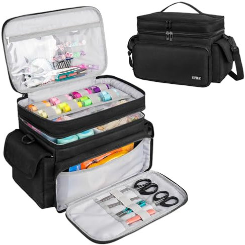 LEFOR·Z Extra Large Sewing Box,Double-Layer Sewing Machine Bags,Protable Travel Sewing Box Organiser for Sewing Accessories Storage and Sewing Tools,Black(Bag Only)