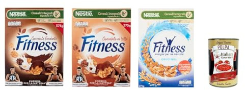 Nestlé FITNESS Original, Milchschokolade, Dunkle Schokolade, Cerealien Vollkorn, mit Schokolade und Vollkornmüsli, enthält Vitamine, Calcium & Eisen, 3x 375g + Italian Gourmet polpa 400g