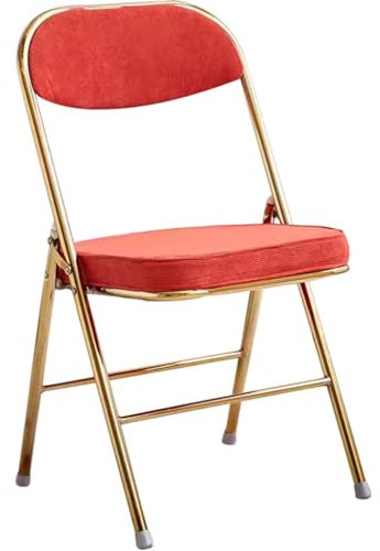 Luxuriöser Tragbarer Klappstuhl, Klappbarer Esszimmerstuhl Aus Cordstoff, Bequemer Empfangsstuhl Für Das Wohnzimmer, Indoor-Rückenstuhl Mit Kissen, Tragfähigkeit 130 Kg(Color:Red)