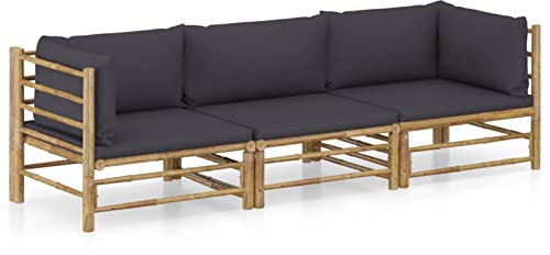 Faroom Gartenlounge Set Bambus Lounge Gartenmöbel Set Loungemöbel Set Bambus Balkon Lounge Sofa Outdoor Balkonmöbel Kleiner Gartengarnitur Sofagarnitur Dunkelgrau 3-tlg-Type-124